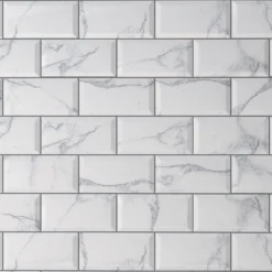 None Metro Carrara Marble Bevelled Ceramic Wall Tile 100 X 200mm -Homebase Furniture Store 13207706 2304909363928874