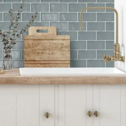 Country Living Artisan Stone Blue Ceramic Wall Tile 75 X 150mm - 0.5sqm Pack -Homebase Furniture Store 13220559 1284924679270700