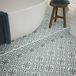 Fiore Teal / White Victorian Pre-scored Porcelain Wall & Floor Tile 450 X 450mm - 1.42sqm Pack -Homebase Furniture Store 13220597 1544909608294003