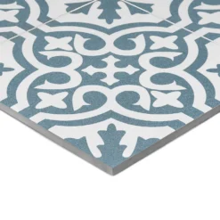 Fiore Teal / White Victorian Pre-scored Porcelain Wall & Floor Tile 450 X 450mm - 1.42sqm Pack -Homebase Furniture Store 13220597 4174916350020462