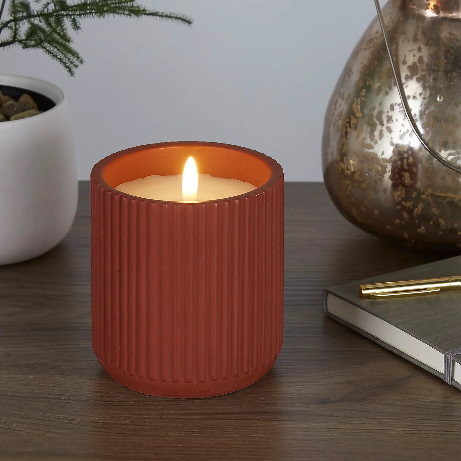 LED Ribbed Candle - Terracotta 2 LED Ribbed Candle - Terracotta - Image 2