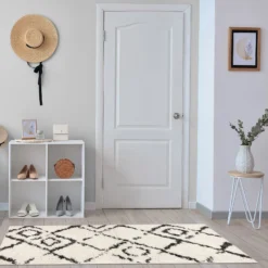 Deluxe Berber Shaggy Runner - White & Black - 180x67cm -Homebase Furniture Store 13888027 7334988131149579