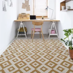 Recycled Cotton Geometric Rug - Ochre - 100x150cm -Homebase Furniture Store 14015868 6805006088943170