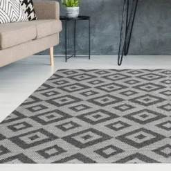 Recycled Cotton Geometric Rug - Grey - 160x230cm -Homebase Furniture Store 14015872 4355006092135602