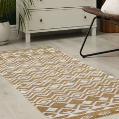 Recycled Cotton Tribal Rug - Ochre - 60x180cm -Homebase Furniture Store 14015877 9665006094603555