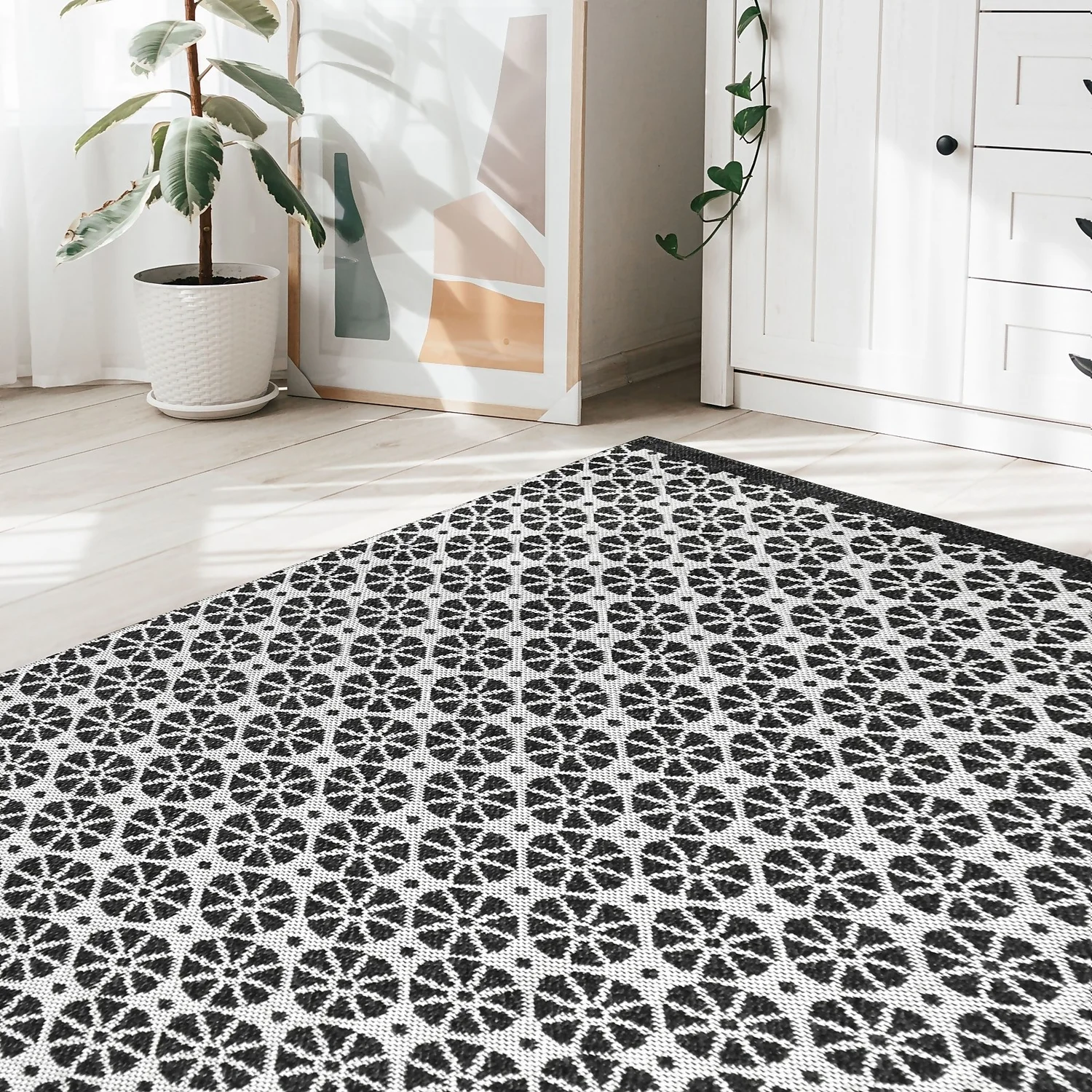 Recycled Cotton Starburst Rug - Monochrome - 160x230cm 2 Recycled Cotton Starburst Rug - Monochrome - 160x230cm - Image 2