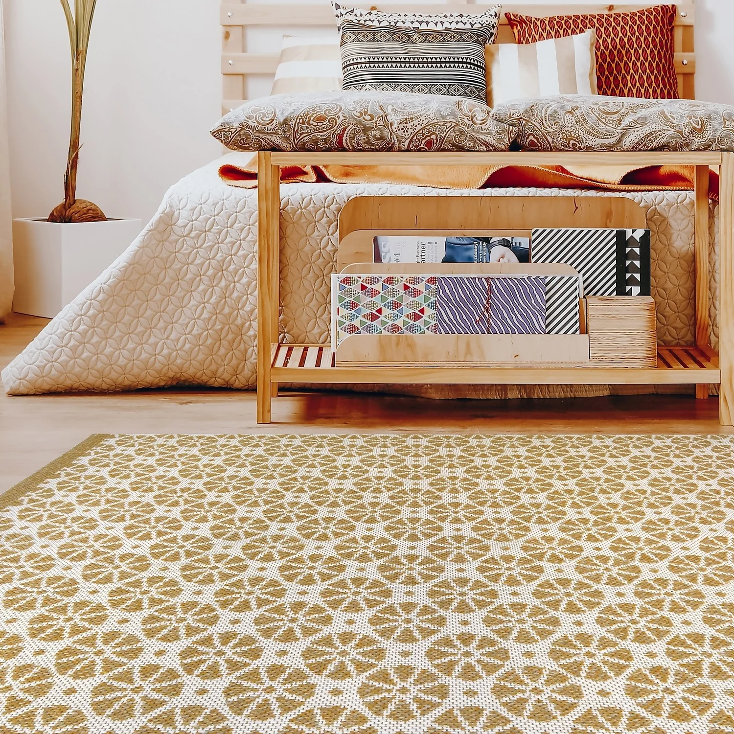 Recycled Cotton Starburst Rug - Ochre - 160x230cm 2 Recycled Cotton Starburst Rug - Ochre - 160x230cm - Image 2