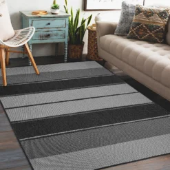 Duo Weave Indoor/Outdoor Rug - Stripe Charcoal - 160x230cm -Homebase Furniture Store 14016663 2005003718655764