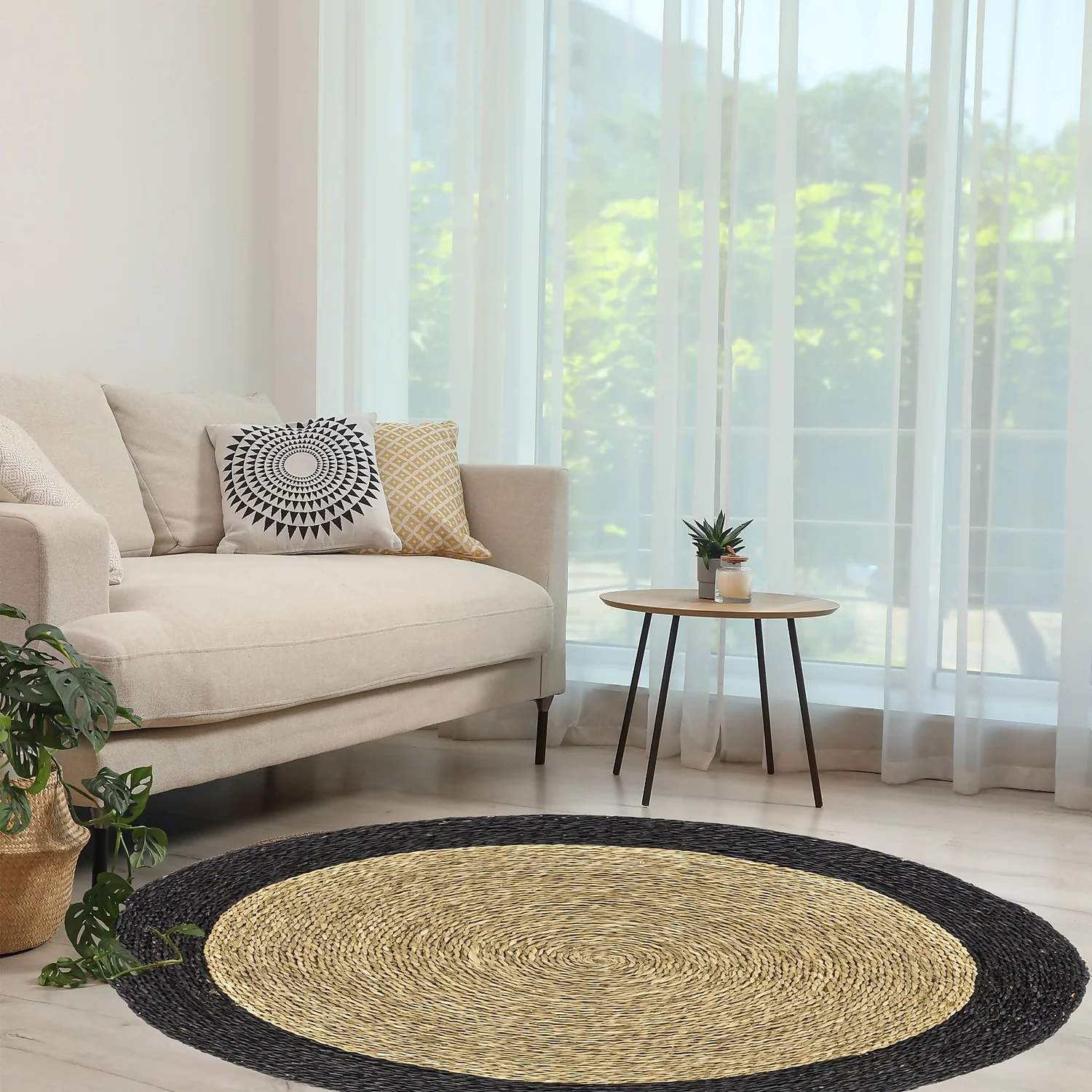 Zanzibar Circle Rug With Border - Anthracite - 150cm 2 Zanzibar Circle Rug With Border - Anthracite - 150cm - Image 2