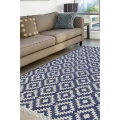 Indoor Outdoor Geo Rug - Navy - 120x170cm -Homebase Furniture Store 14758892 1675053511403567