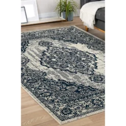 Indoor Outdoor Medallion Rug - Navy - 160x230cm -Homebase Furniture Store 14758900 2115053509792339