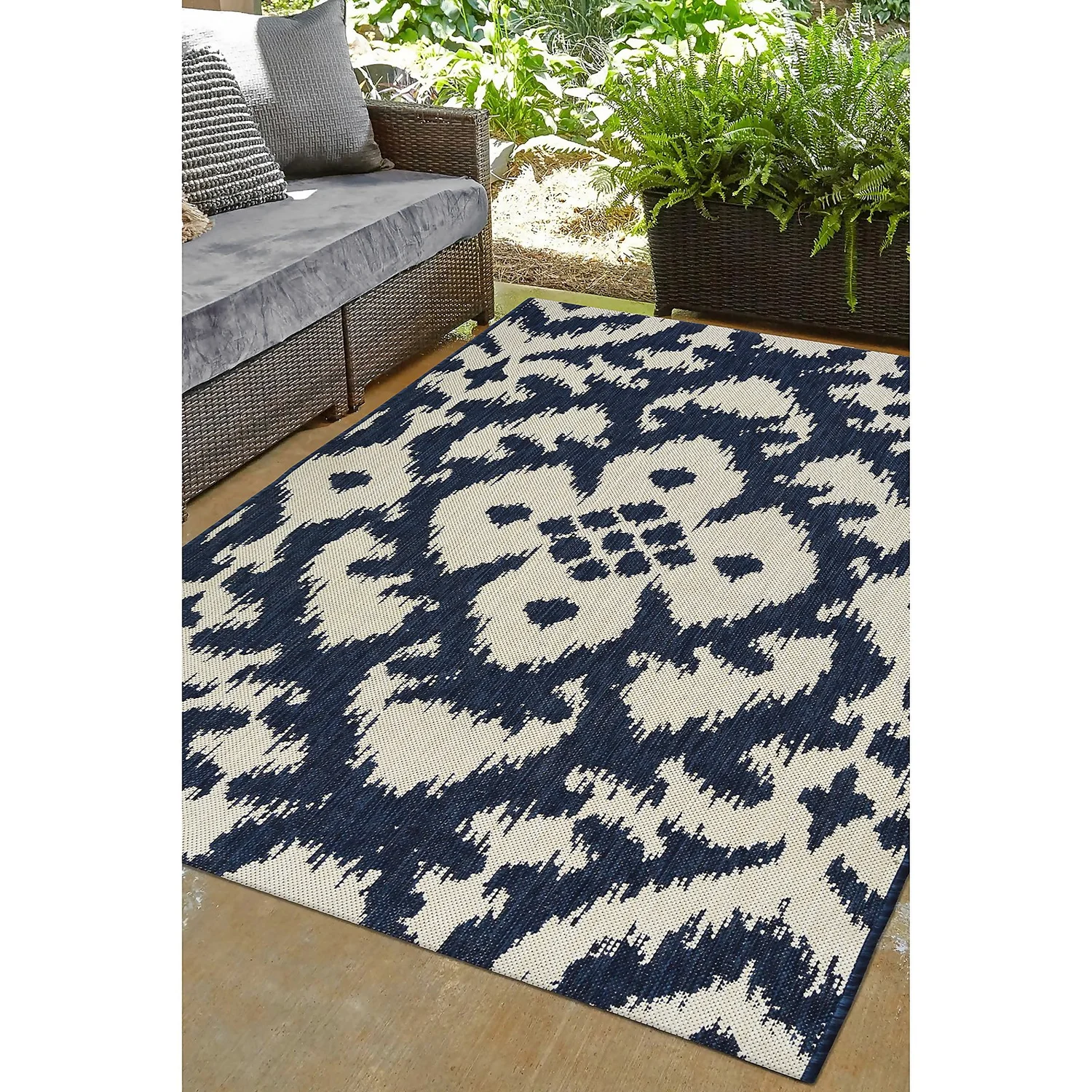Indoor Outdoor Ikat Rug - Navy - 120x170cm 2 Indoor Outdoor Ikat Rug - Navy - 120x170cm - Image 2