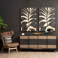 Astratto Canvas Wall Art Oil Painting - Black & Gold - 82.6x122.6cm -Homebase Furniture Store 14821014 1415058393454260